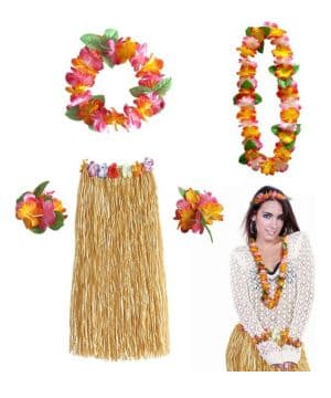 FUIPVGI Conjunto de disfraz hawaiano de falda hula hawaiana, guirnaldas hawaianas, conjunto de falda de hierba hula