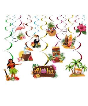 GEBETTER 12Pcs Serpentinas Espirales Decoración Fiesta Hawaiana, Remolinos Colgantes Decoracion Hawaii