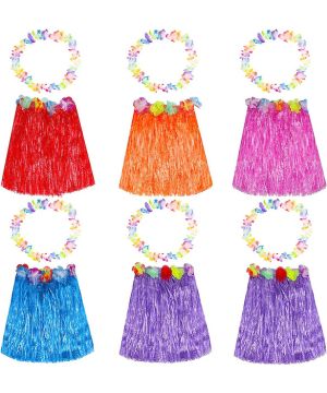 Guador 12 Piezas de Falda de Paja Hawaiana con Collar de guirnaldas Fiesta Falda de Paja de pl谩stico Danza Colorida d铆a del ni帽o