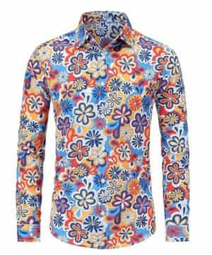 Generisch S Camisa de negocios para hombre, manga larga, diseño floral, dobladillo de negocios, con botones