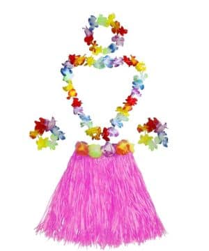 Hula Dancer Disfraz, Disfraz Hawaiano Falda de Paja, 5 Pcs Set Hawaiano con Collar Pulsera Guirnalda Diadema Hawaiano