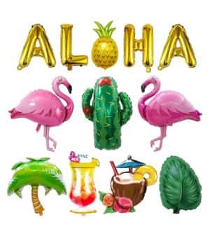 LMSHOWOWO 12 Piezas Decoración Hawaiana Fiesta, Globos Hawaianos Globos Flamenco Piña, para Tropical Verano