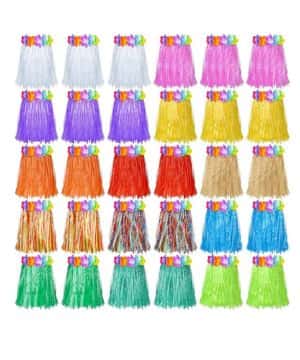 Sumind 30 Faldas de Luau Hula Faldas de Fiesta de Hierba Faldas de Baile Coloridas Cortas de Plástico Hawaiano para Niñas