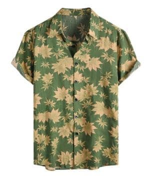 Voqeen Camisas Hawaianas para Hombre, Camisa de Algodón de Manga Corta con Botón Camisetas Informales de Verano con Flores