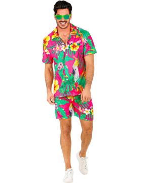 W WIDMANN MILANO Party Fashion - Conjunto Hawaii, camisa manga corta y pantalón corto, flores, aloha