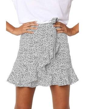 Alelly Falda de verano para mujer, de cintura alta, con volantes, estampado floral, mini falda de playa
