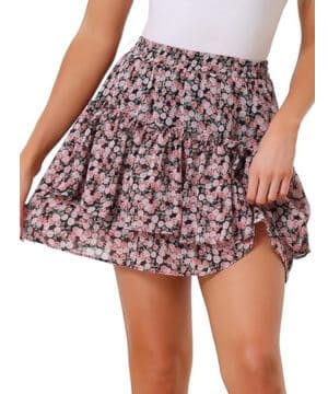 Allegra K Minifalda para Mujer Faldas Cortas con Volantes Florales De Verano De Cintura Alta Lindas