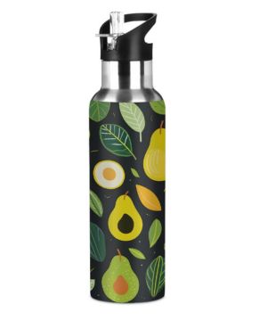 Botella de agua deportiva de acero inoxidable de 600 ml con popote a prueba de fugas, termo sin BPA