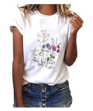 Camiseta de Manga Corta Mujer 2024 Moda Casual Estampado Amor Suelto Cuello Redondo Tumblr Tops T-Shirt Deporte Fiesta Camisa Original Algodon Cómodo Verano Bas