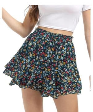 Falda corta de verano para mujer, estilo bohemio, ligera, fluida, doble capa, volantes