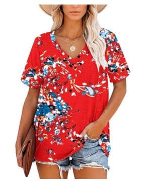 MOLERANI Camisetas para Mujer de Manga Corta con Cuello en V a Rayas Tops de Verano Camiseta Suelta Informal