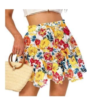 Mujer Mini Falda Volante Gasa Falda Corta Cordón Elástico Cintura y Forro Sexy Floral