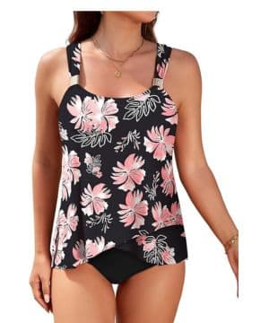 Nadeer Tankini Mujer Reductor Barriga Traje de Baño 2 Piezas Push Up Sexy con Volantes Conjunto de Bikini Relleno Ajustable