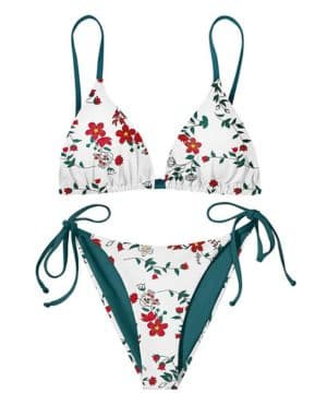 Nadeer Traje de Baño de Dos Piezas Mujer Sexy Conjunto de Bikini de Flores Halter Triángulo Bikini Top Cintura Baja
