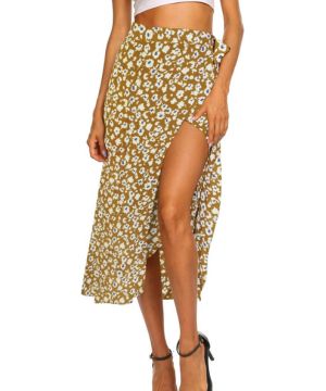 Newchoice Falda bohemia de leopardo para mujer, con abertura alta, baja, para verano, playa, faldas cruzadas