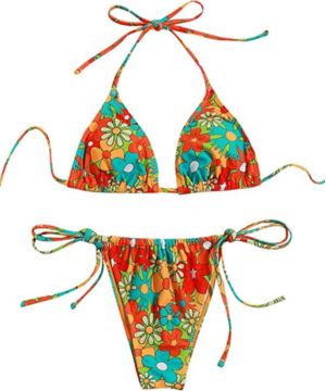 Conjunto de bikini con estampado floral para mujer, estilo halter, con lazo lateral, triÃ¡ngulo, sexy