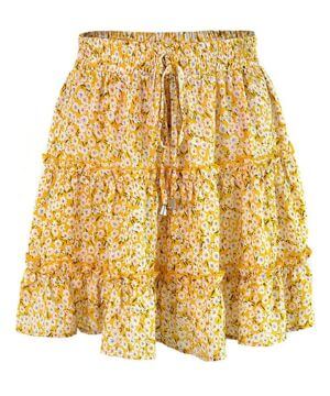 Falda Mujer Mini Corto Elástica Plisada Básica Multifuncional ，Faldas Cortas Volantes Kawaii con Estampado Floral