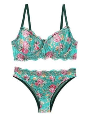 AIEOE Balconette Conjunto de sujetadores transparentes conjunto de lencería para mujer flores encaje ropa interior