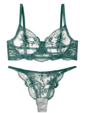 AIEOE Conjunto de lencería para mujer, ropa interior sexy, sujetador de malla transparente, sujetador con aros, tanga con flores