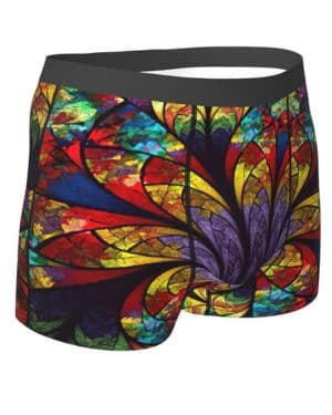 Calzoncillos tipo bóxer para hombre con estampado de flores de vidrieras, ropa interior elástica de microfibra