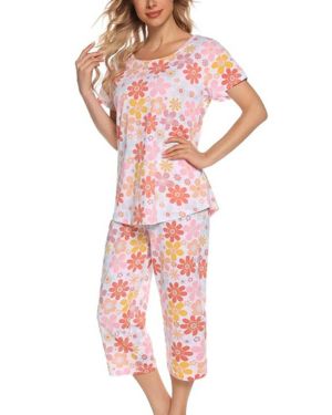 Pijama corto para mujer, de manga corta, con pantalones de dormir de 3 4, ropa de dormir de dos piezas, de S a 3XL