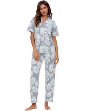 Pijama para Mujer - Pijama de Manga Larga con Botones para Mujer - Conjunto de Pijama de Manga Larga Floral para Mujer