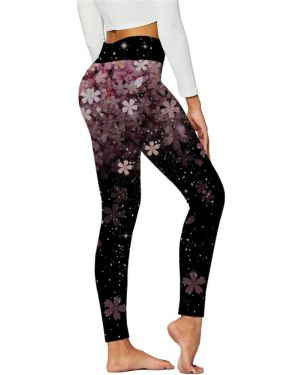 Generisch Pantalones de yoga para mujer, leggings de cintura alta, ajuste estrecho, pantalones de chándal con flores, elásticos, delgados, cómodos, pantalones dep