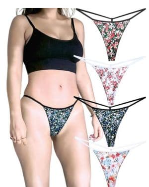 KUKU PANDA Sexy Tangas Hilo Mujer Pack de 4 T String Bragas Elástico Algodón sin costuras
