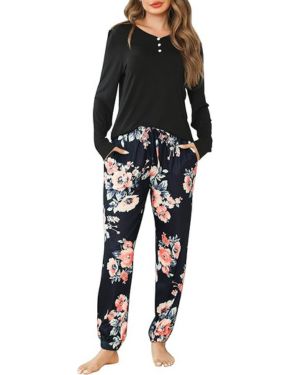 Lovasy Pijama Mujer Invierno Manga Larga Conjunto de Pijamas Mujer Largo Cuello en V Pijama Mujer