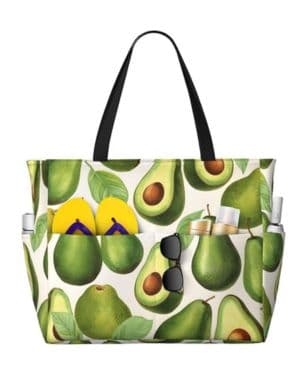 Mexpekil Bolsa de playa grande con estampado de aguacate, bolsa de playa con cremallera