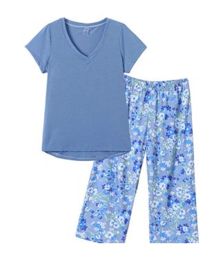 Conjunto de pijama de manga corta con estampado de vino tinto suave para mujer