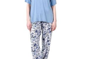 Pijama Mujer Verano Conjunto de Pijama para Mujer 2 Piezas Camiseta de Manga Corta con Cuello Redondo y Pantalones Impresos