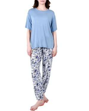 Pijama Mujer Verano Conjunto de Pijama para Mujer 2 Piezas Camiseta de Manga Corta con Cuello Redondo y Pantalones Impresos