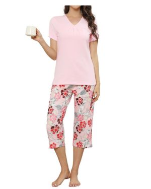 Pijama Mujer Corto Algodon Verano, Ropa de Dormir de Dos Piezas - Pantalón 3 4