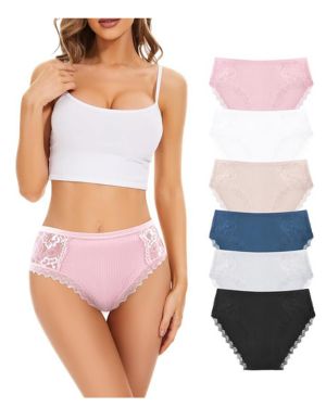 Power Flower Pack de Braguitas de Algodón y Encaje para Mujer – Tiro Medio, Cobertura Completa