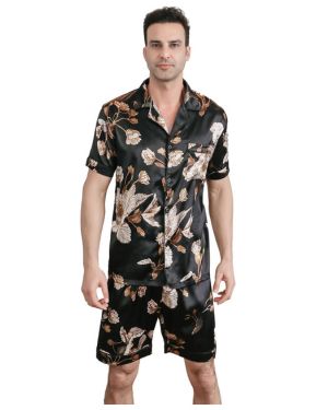 RuanMM Conjunto de Pijama de satén de Manga Corta para Hombre, de Seda, con Botones