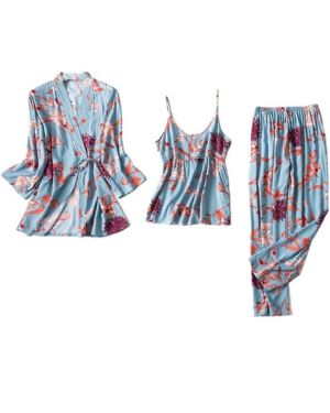 Conjunto De Pijama De Algodón para Mujer, 3 Piezas, Pijamas con Estampado De Flores