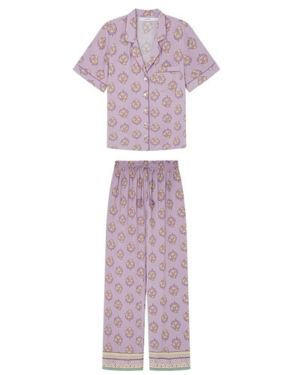 Women'secret Pijama Camisero Manga Corta Flores Morado Pyjama para Mujer
