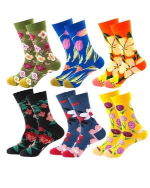 ASYBHYY Calcetines Divertidos Estampados Hombre, Calcetines Algodón Fantasia Mujer Media Colores Hecho Graciosos de Pareja Unisex - Pack 6 Pares - Talla Única