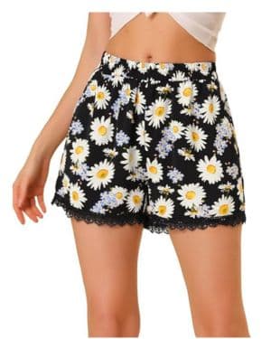 Allegra K Pantalones Cortos De Playa De Cintura Elástica con Estampado Floral De Encaje De Verano para Mujer
