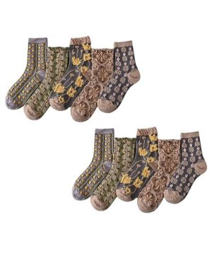 10 pares de calcetines de algodón floral para mujer, diseño vintage bordado floral lindo 3D calcetines de algodón para ocio