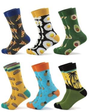 Flydo 6 Pares Calcetines Crossfit Hombre de Algodón Peinado Calcetines Divertidos Estampados Hombres Impresos de Algodón Calcetines Navidad