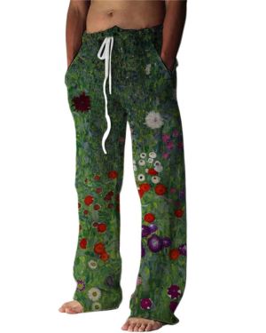 KETAFOUND Pantalón Recto Informal para Hombre - Pantalones De Lino con Estampado De Flores con Bolsillo Pantalones De Playa