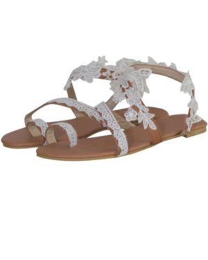 LUCKLY Sandalias planas de verano para mujer, bohemias, abiertas, sexy, encaje, con flor, con talón bajo, ligeras, zapatillas de calzado