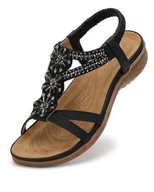 Littleplum Sandalias de mujer Sandalia plana de verano Bohemia Sandalias de playa, A Negro, 38 EU