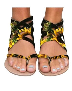 Sandalias de mujer doradas, planas de gladiador, sandalias elegantes chanclas con punta abierta, sandalias de playa con flores, zapatos de verano, chanc