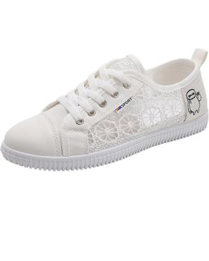 Mujer Chicas Verano Bordado Encaje Plimsolls Zapatillas de Cordones Malla Sneakers