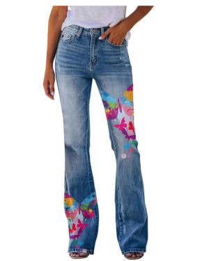 Pantalones vaqueros para mujer, diseño de flores, bordados, ajustados, pantalones vaqueros Y2K, pantalones informales, dobladillo acampanado
