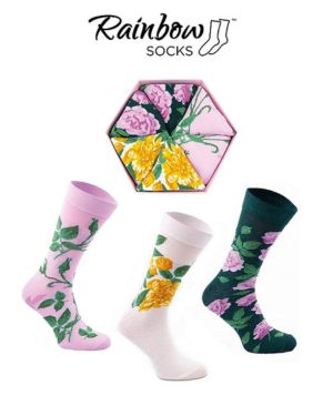 Socks - Mujer Calcetines de 3 Pares Flores Rosas Talla