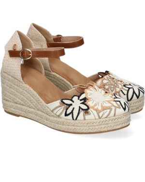 Sandalias Valencianas de Cuna para Mujer con Diseno de Flores, Adornos Bordados y Cierre de Hebilla, Comodas